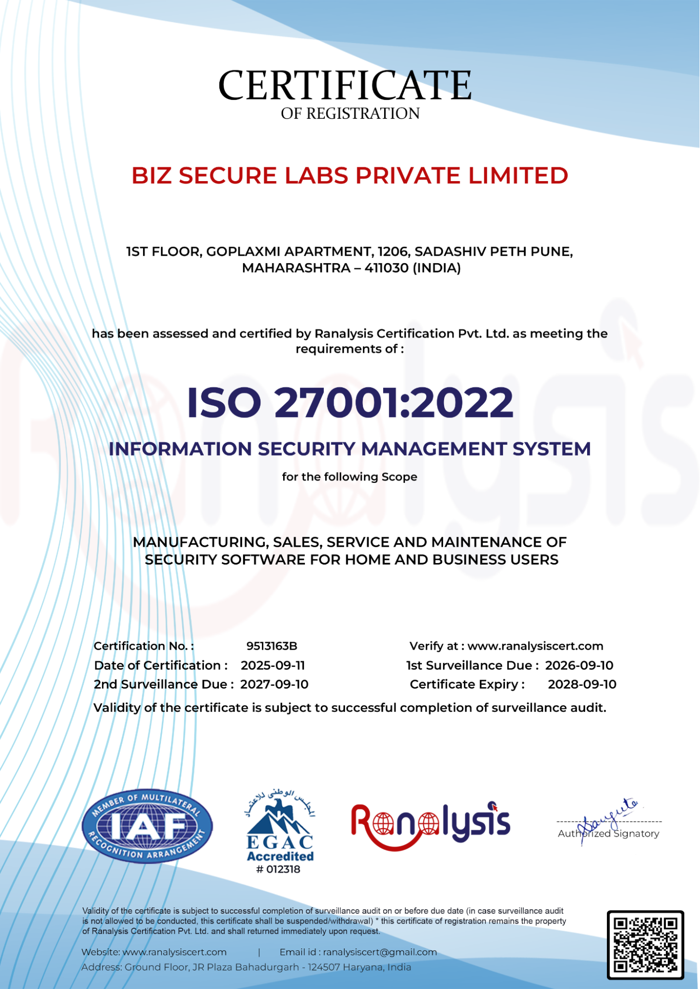 ISO 27001:2022 Certificate